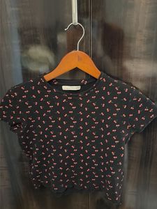Cute Cherry Print Ribbed Top size M