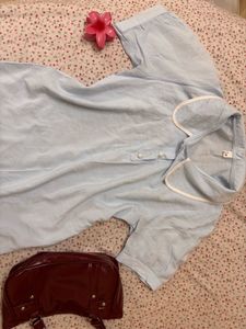 Blue top with White Trim