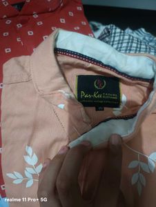 Peach Leaf Print Men's Shirt