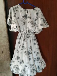 Floral Print Dress Flutter Sleeves with gift