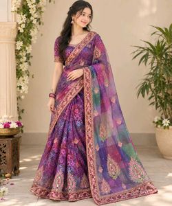 Stunning Purple Embroidered Saree