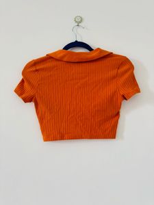 Orange Ribbed Crop Top