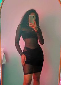 Chic Black Mesh &amp; Velvet Dress