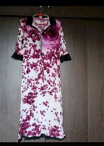 Floral Print Purple &amp; White Kurta