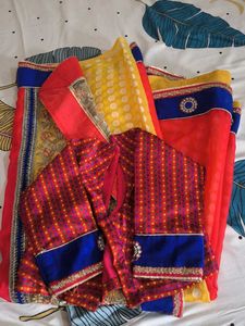 Elegant Yellow &amp; Red Saree