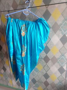 Short Straight Kurta With Pleated Salwar & Duppata