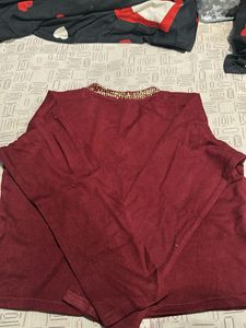 Burgundy Embellished V-Neck Top New