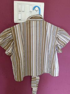 Striped Tie-Front Crop Shirt