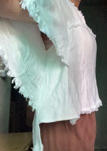 White Textured V-Neck Top