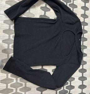Black Ribbed Cut-Out Crop Top