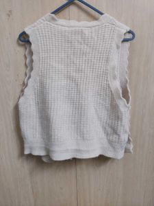 Cream Waffle Knit Vest with Pearls