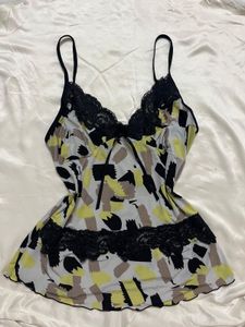Abstract Print Camisole with Lace Trim