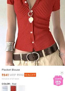 Savana Red Striped Placket Blouse