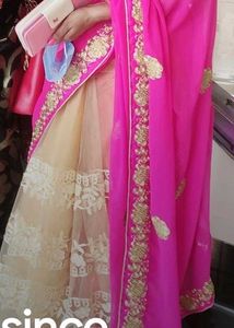 Pink &amp; Gold Saree With Petticoat And Blouse