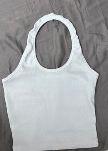 White Ribbed Halter Neck Top