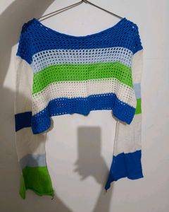 Striped Cropped Mesh top