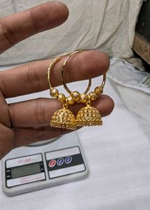 Elegant Gold Jhumka Hoop Earrings + Oxidised Both