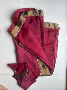 Maroon Saree with Golden Border