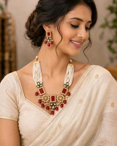 Exquisite Ruby & Pearl Necklace Set