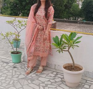 Peach Heavily Embellished Organza Suit Set