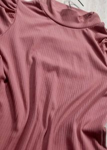 Ribbed Mock Neck Puff Sleeve Top