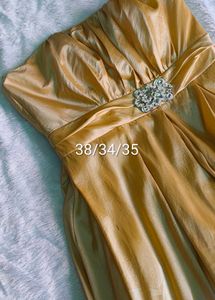 Elegant Gold Strapless Party Dress