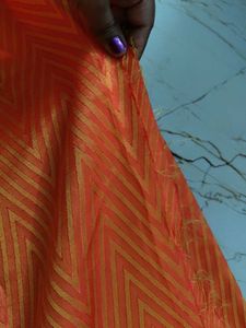 Vibrant Orange Geometric Print Saree