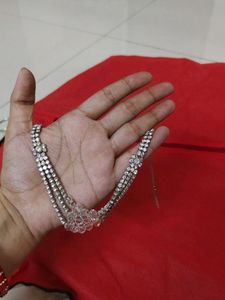 Silver , Diamonds Stone Necklace