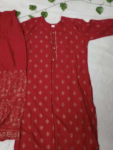 Red &amp; Gold Kurta Palazzo Set