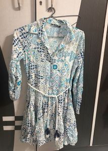 Bohemian Print Shirt Dress with Belt