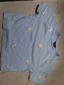 Light Blue T-Shirt with Flower Appliques