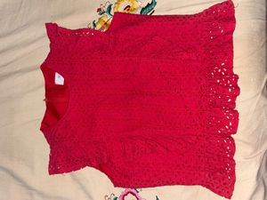 Red Eyelet Ruffle Peplum Top