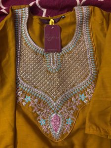 Embroidered Mustard Yellow Kurta Set