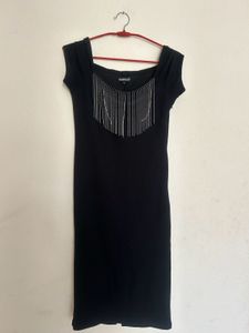 Chic Black Fringe Detail Dress
