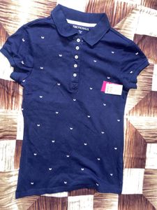 Navy Blue Polo Shirt with Butterfly Print