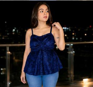 Stunning Blue Velvet Party top