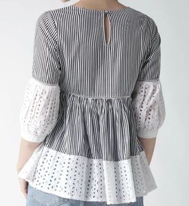 Chic Striped Eyelet Sleeve Top