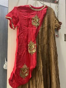 Embellished Red & Gold Party Dress(with free gift)