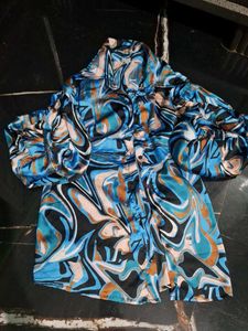 Boho Swirl Print Puff Sleeve Top