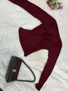 Chic Burgundy Long-Sleeve Tie-Front Top