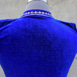 Royal Blue Embroidered Velvet Kurta