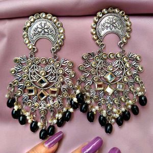 Afgani German Silver Oxidized Jhumki Earrings