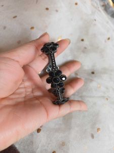 Brass Black Floral Bangle