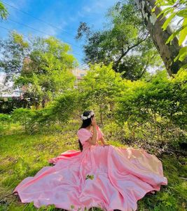Elegant Pink Gown with Puff Sleeves