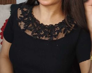 Chic Black Off-Shoulder Lace Trim Top