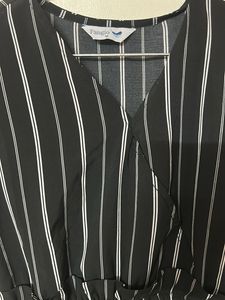 Chic Black &amp; White Striped Wrap Dress