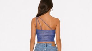 Sparkly Blue Ruched Crop Top