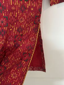 Maroon Printed Kurta with Bell Sleeves