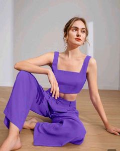 Vibrant Purple Square Neck Crop Top &amp; Wide Leg Pan