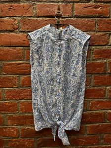 Boho Blue &amp; White Print Sleeveless Tunic